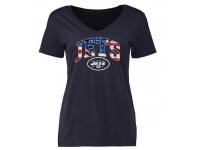 Women's New York Jets Pro Line Navy Banner Wave Slim Fit V-Neck T-Shirt