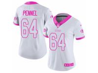 Women's Nike Green Bay Packers #64 Mike Pennel Limited White Pink Rush Fashion NFL Jersey