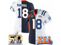 Women's Nike Indianapolis Colts #18 Peyton Manning Colts Road Broncos Alternate Two Tone Super Bowl XLI & Super Bowl L NFL Jersey