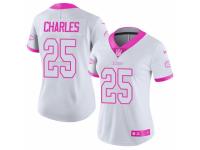 Women's Nike Kansas City Chiefs #25 Jamaal Charles Limited White Pink Rush Fashion NFL Jersey