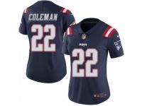 Women's Nike New England Patriots #22 Justin Coleman Limited Navy Blue Rush NFL Jersey