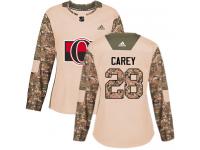 Women's Paul Carey Authentic Camo Adidas Jersey NHL Ottawa Senators #28 Veterans Day Practice