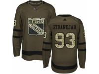 Youth Adidas New York Rangers #93 Mika Zibanejad Green Salute to Service NHL Jersey