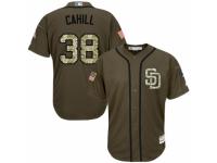 Youth Majestic San Diego Padres #38 Trevor Cahill Authentic Green Salute to Service Cool Base MLB Jersey