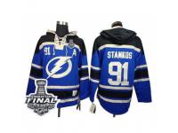 Youth Old Time Hockey Tampa Bay Lightning #91 Steven Stamkos Premier Royal Blue Sawyer Hooded Sweatshirt 2015 Stanley Cup Patch