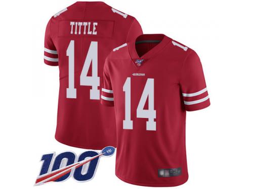 #14 Limited Y.A. Tittle Red Football Home Men's Jersey San Francisco 49ers Vapor Untouchable 100th Season