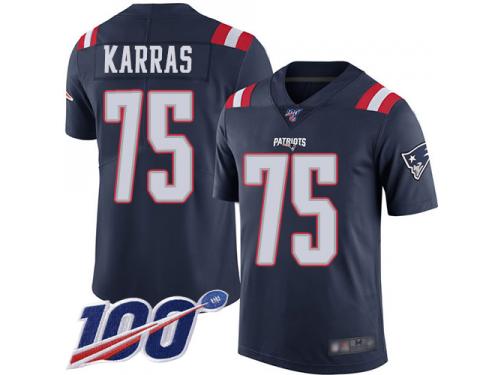 #75 Limited Ted Karras Navy Blue Football Men's Jersey New England Patriots Rush Vapor Untouchable 100th Season