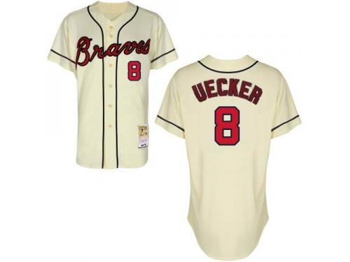 Cream Throwback Bob Uecker Men #8 Mitchell And Ness MLB Atlanta Braves Jersey