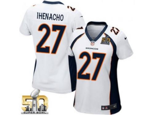 Game Duke Ihenacho WoMen Jersey - Denver Broncos #27 Road White Super Bowl 50 Bound Nike NFL