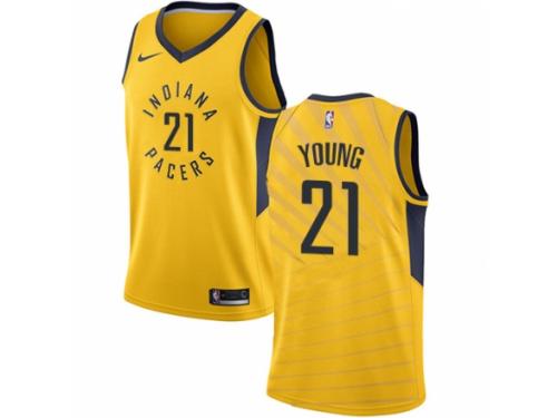 Men Nike Indiana Pacers #21 Thaddeus Young Gold NBA Jersey Statement Edition