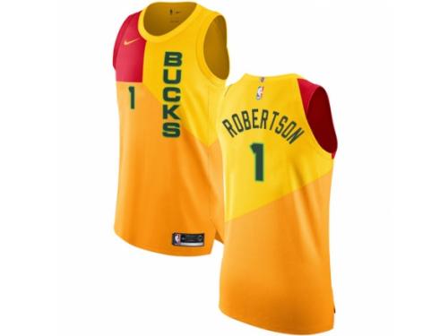 Men Nike Milwaukee Bucks #1 Oscar Robertson Yellow NBA Jersey - City Edition