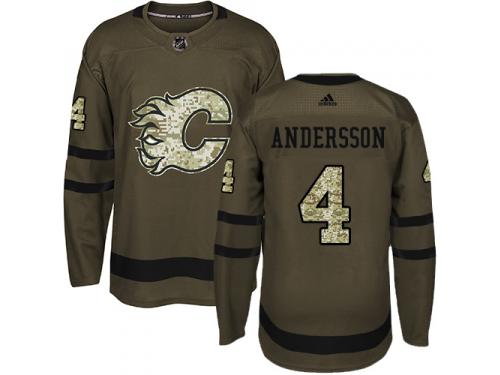 Men's Adidas NHL Calgary Flames #4 Rasmus Andersson Authentic Jersey Green Salute to Service Adidas
