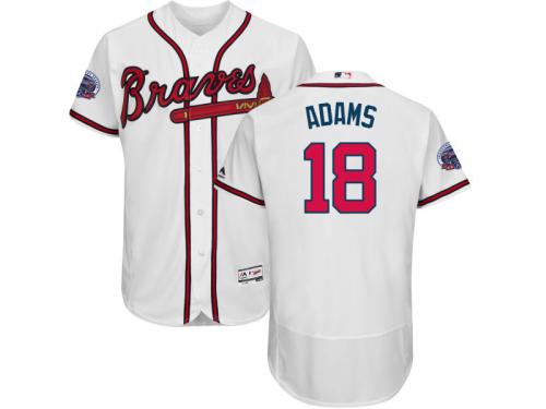 Men's Atlanta Braves #18 Matt Adams Majestic Home White 2017 Authentic Flex Base Jersey with Commemorative Patch