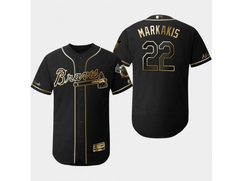 Men's Braves 2019 Black Golden Edition Nick Markakis Flex Base Stitched Jersey
