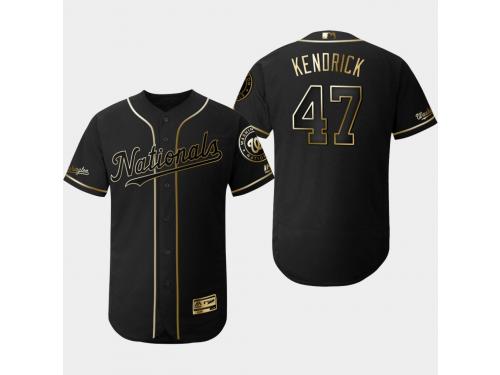 Men's Nationals 2019 Black Golden Edition Howie Kendrick Flex Base Stitched Jersey