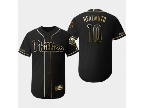Men's Phillies 2019 Black Golden Edition J.T. Realmuto Flex Base Stitched Jersey