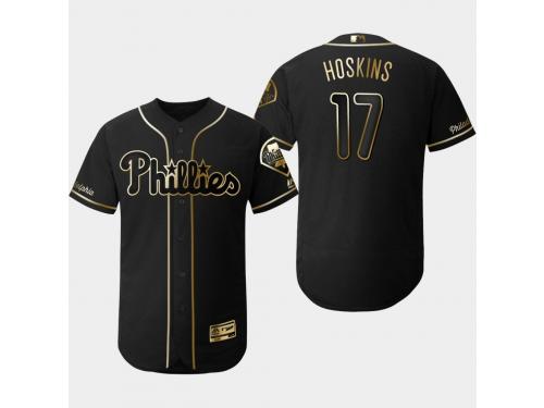 Men's Phillies 2019 Black Golden Edition Rhys Hoskins Flex Base Stitched Jersey
