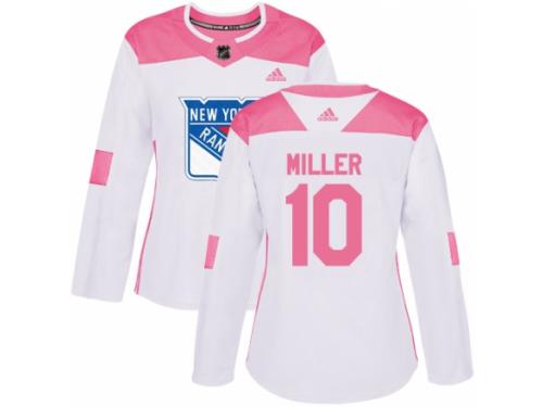 Women Adidas New York Rangers #10 J.T. Miller White/Pink Fashion NHL Jersey
