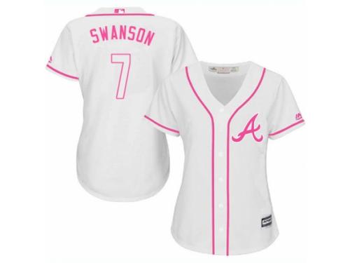 Women Majestic Atlanta Braves #7 Dansby Swanson White Fashion Cool Base MLB Jersey